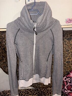 lululemon athletica Heather Gray Zip-Up Funnel Neck Sweater